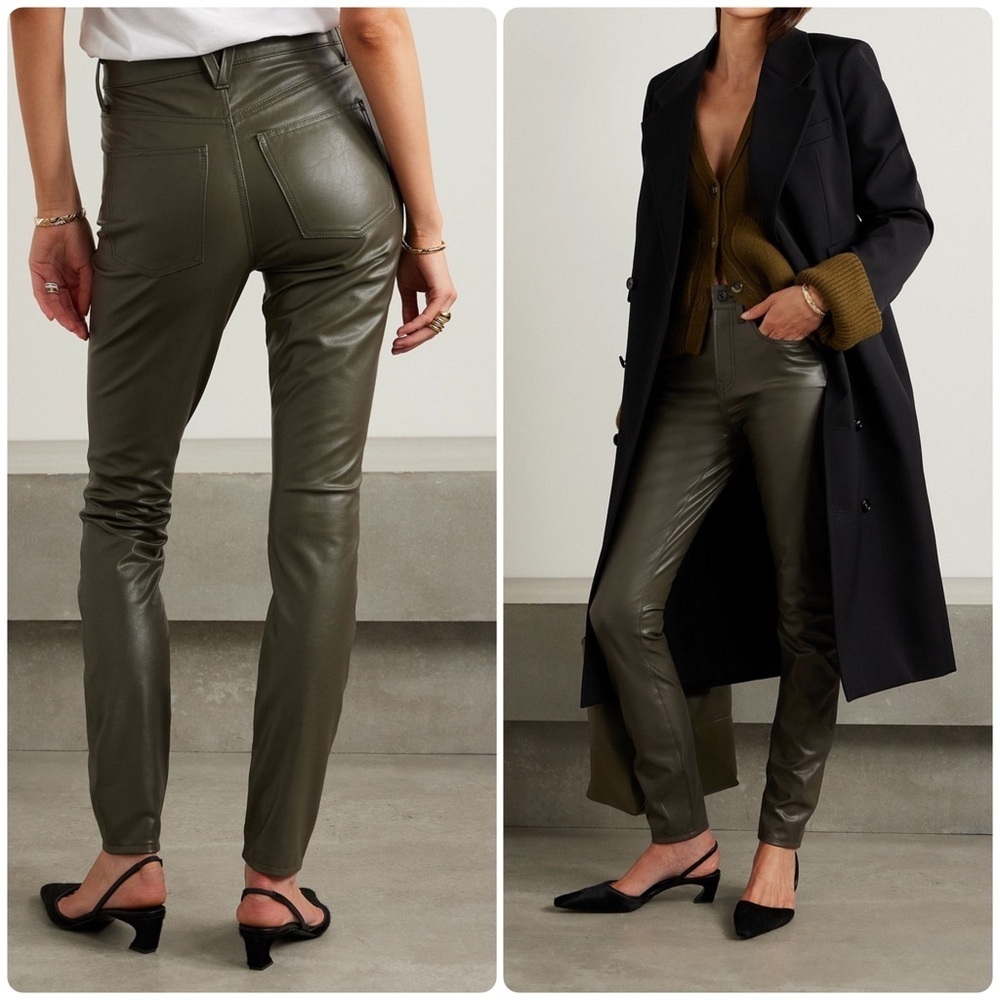 New! Veronica Beard Debbie Skinny Faux Leather Jeans in Loden Olive Green 🌿sz 26
